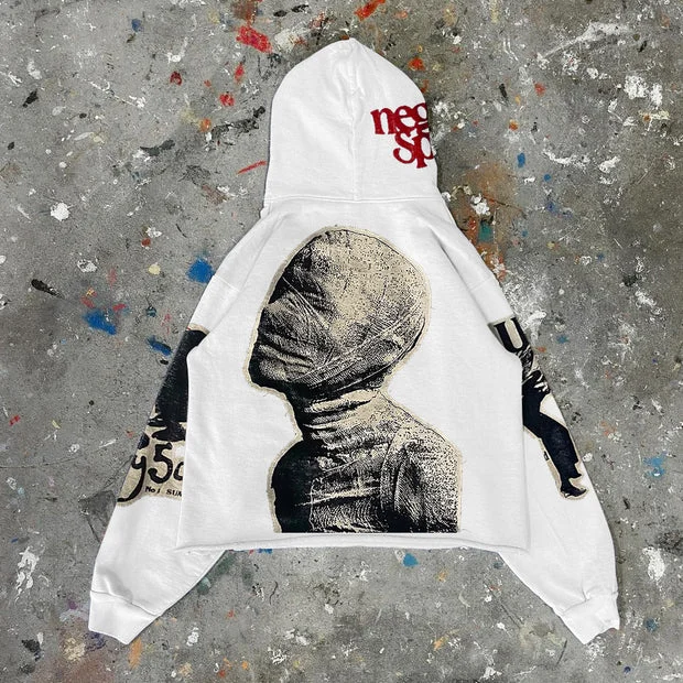 Oversized Vintage Punk Mummy Graphic Pullover Hoodie