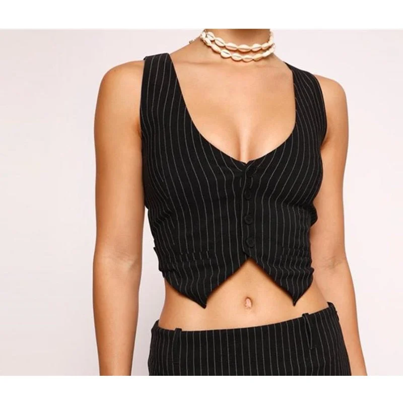 V-neck Sleeveless Vest Tops Two Piece Set Women Skirt High Waist Short Skirts Women Summer 2022 Retro Sexy Stripe Sets Fashion