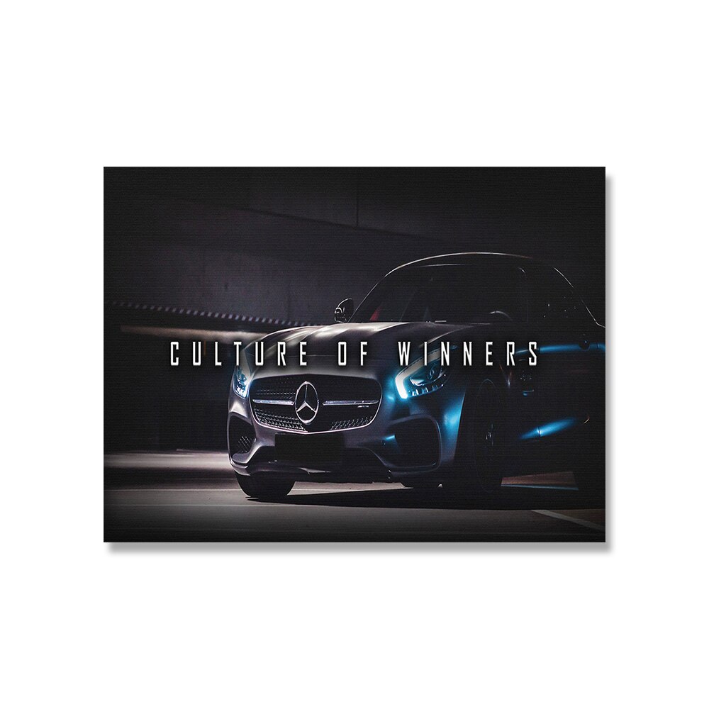 Winner Culture Mercedes Quote Luxury Sports Car Inspirational Poster Wall Art Retro Canvas Painting Entrepreneur Office Decor