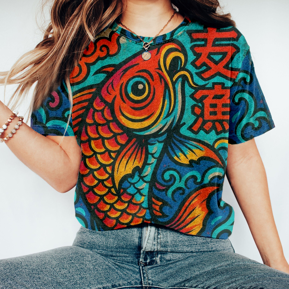 Koi Fish In Japanese Patterns Vintage Washed T Shirt artswardrobe