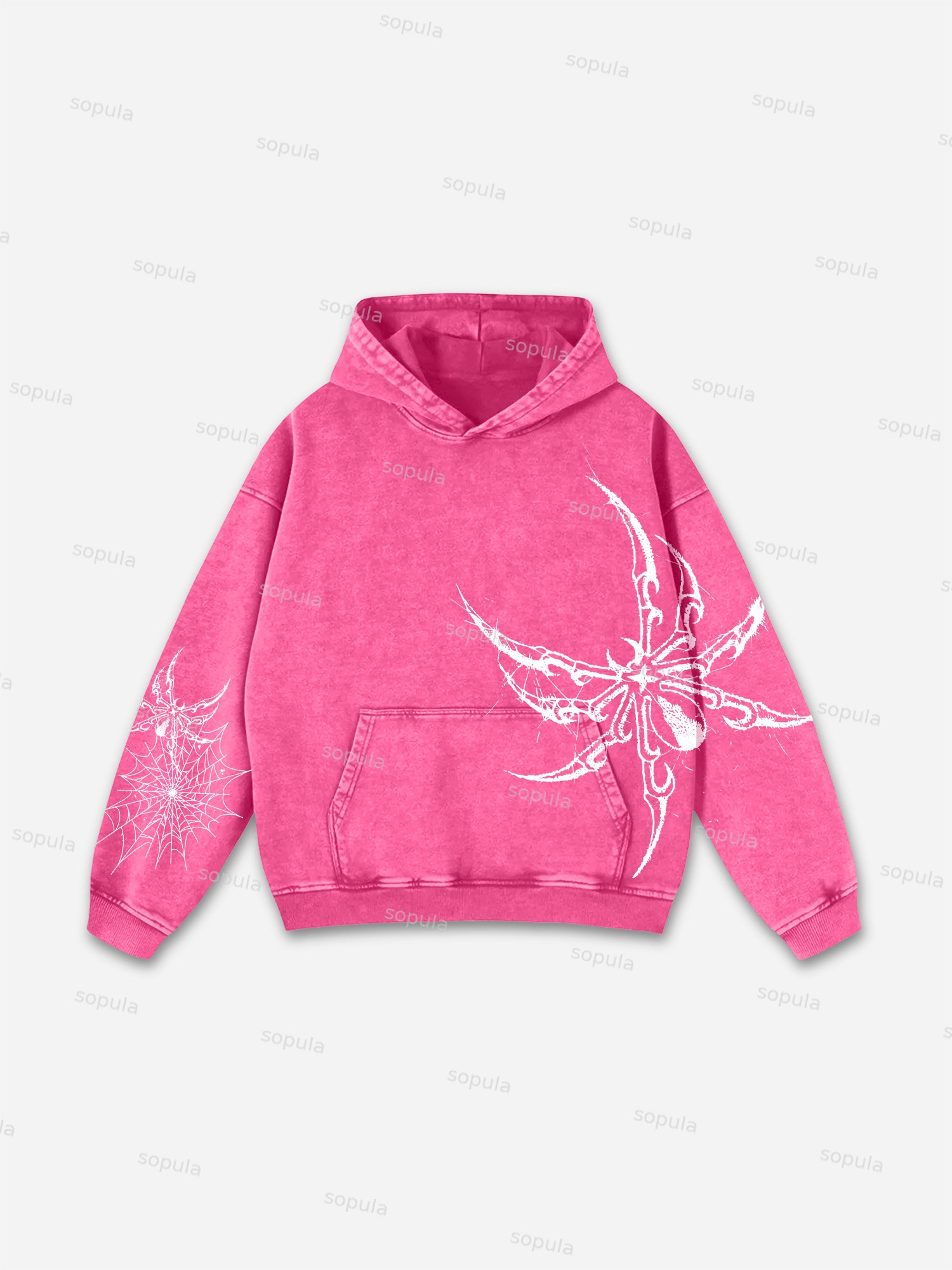 Spider Graphic Acid Washed Oversized Hoodie - SOPULA