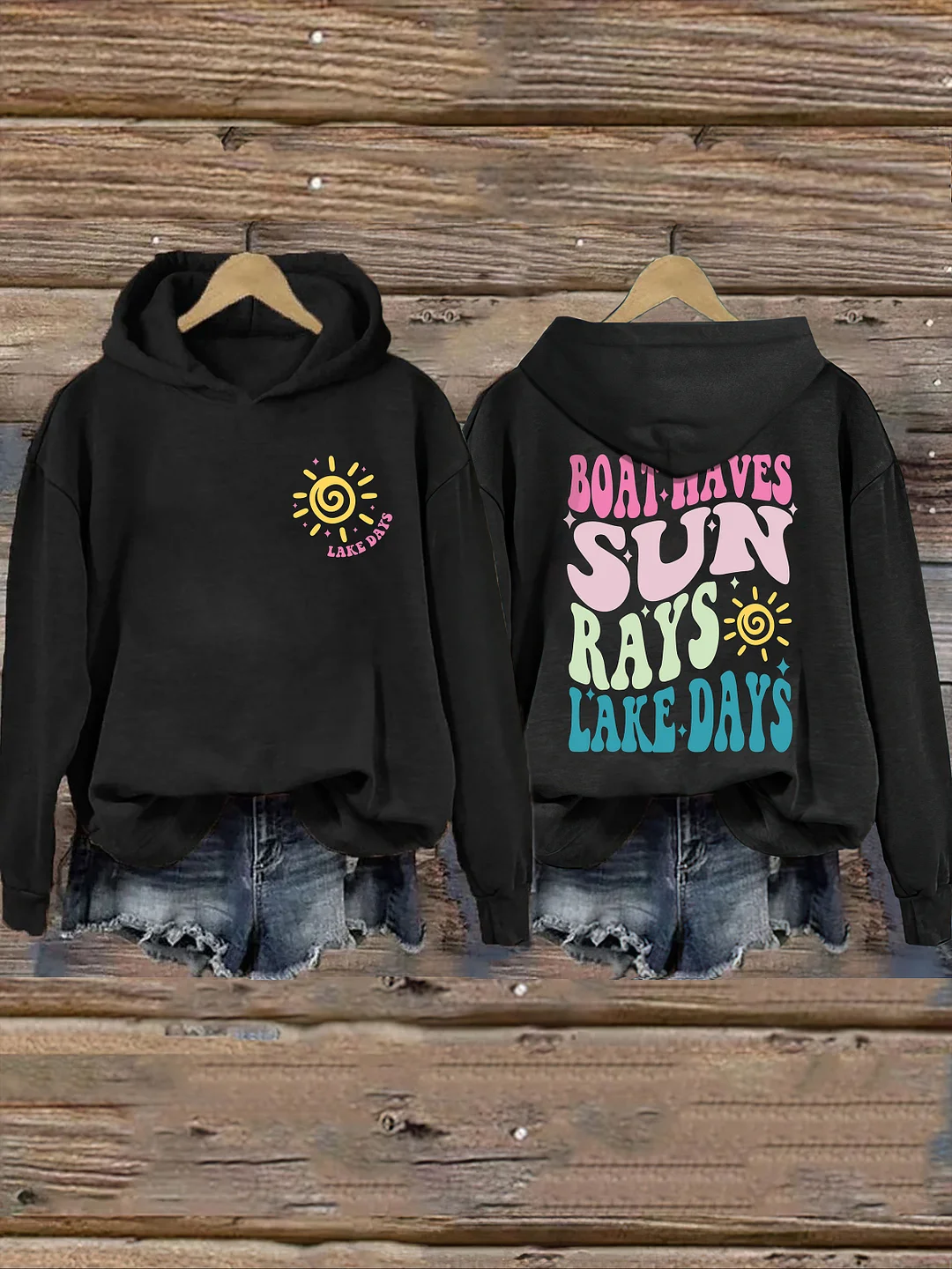 Boat Waves Sun Rays Lake Days Hoodie