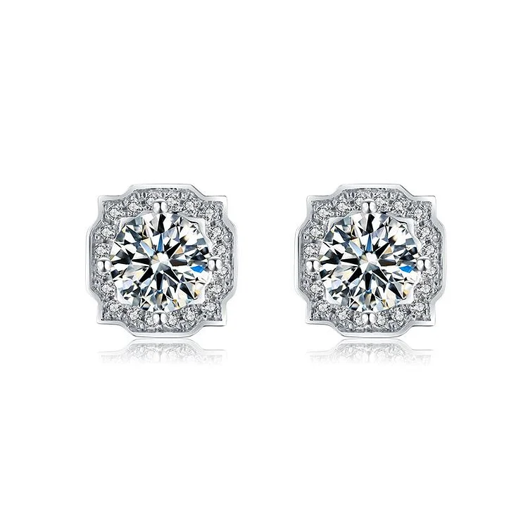925 Sterling Silver Classic Halo 1.0Ct D Color VVS1 Moissanite Earring