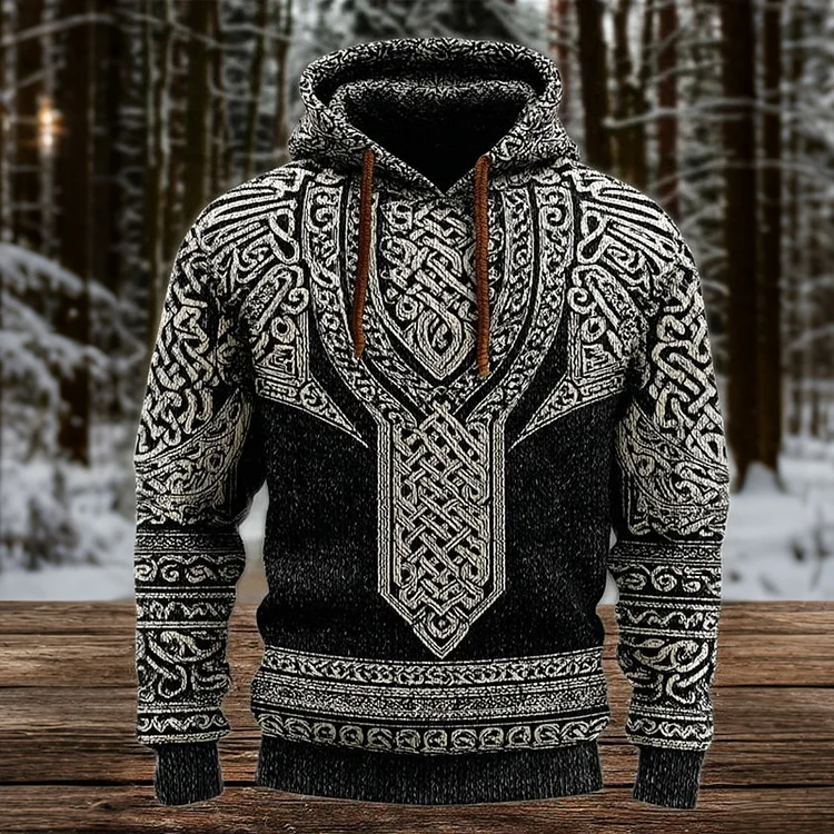 Men's Tribal Geometry Viking Pattern Art Cozy Hooded Sweater