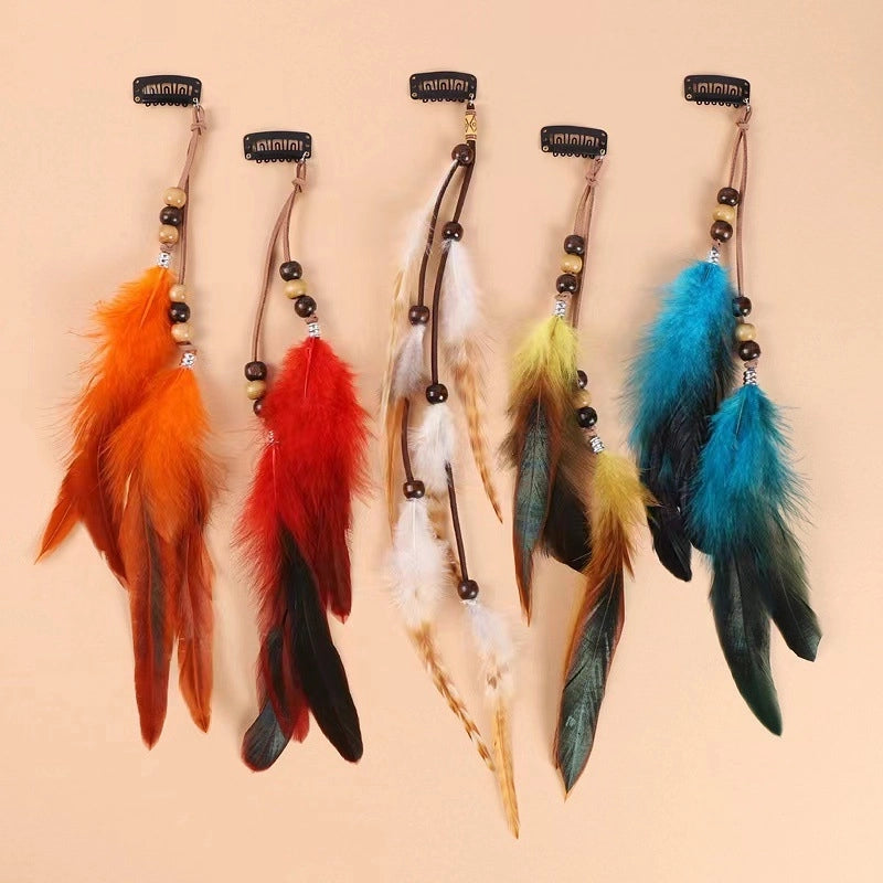 Factory Direct Ethnic Style Holiday Headdress Indian Feather Hair Accessories BB Clip Feather Tassel Hairpin