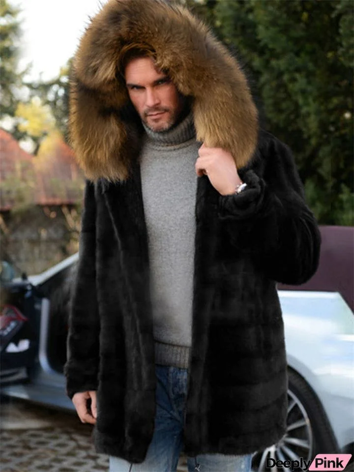 Men's Fashion Warm Faux Fur Hooded Overcoat for Winter