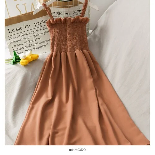 Sleeveless Dress Summer Women Off Shoulder Spaghetti Strap Slim Stretchy Breathable Soft Female Loose  All-match Simple Sweet