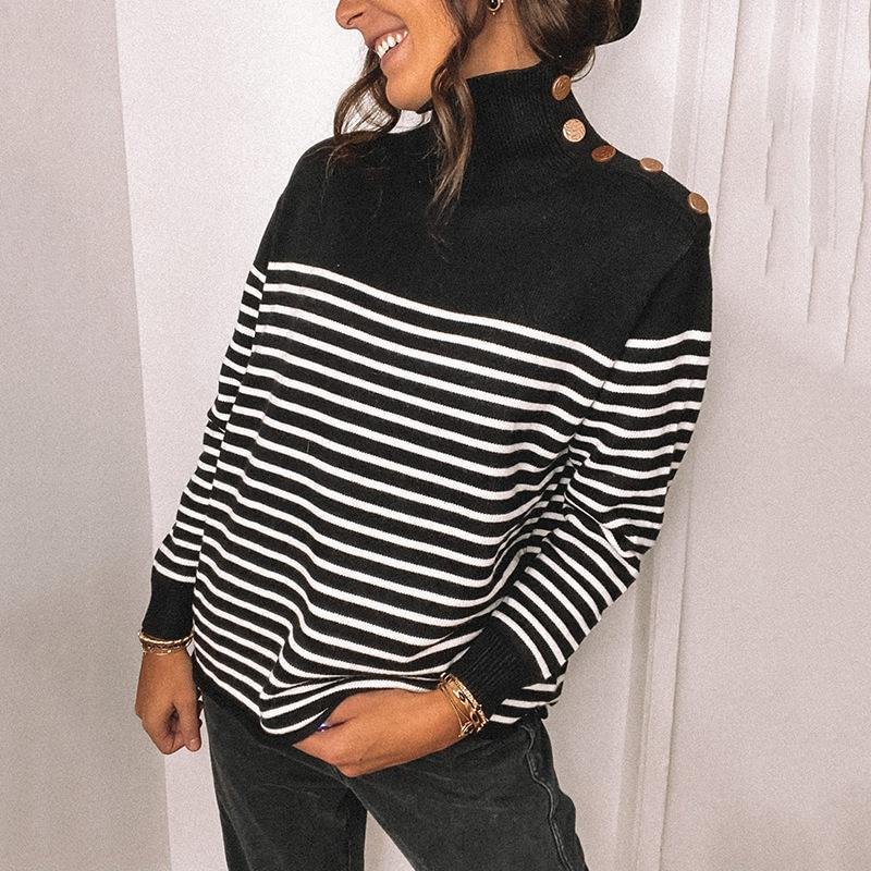 Striped Turtleneck Knitted Pullover Sweater