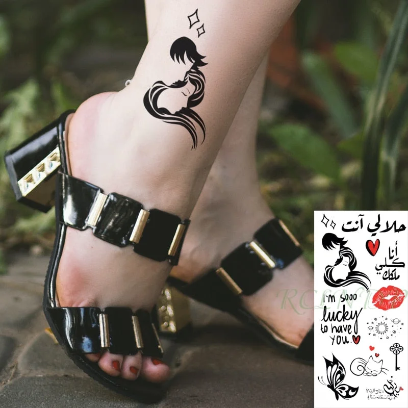 Waterproof Temporary Tattoo Sticker Cute Love Bird Leaf Crow Arabic Script Fake Tatto Flash Hand Arm Art Tatoo for Women Men