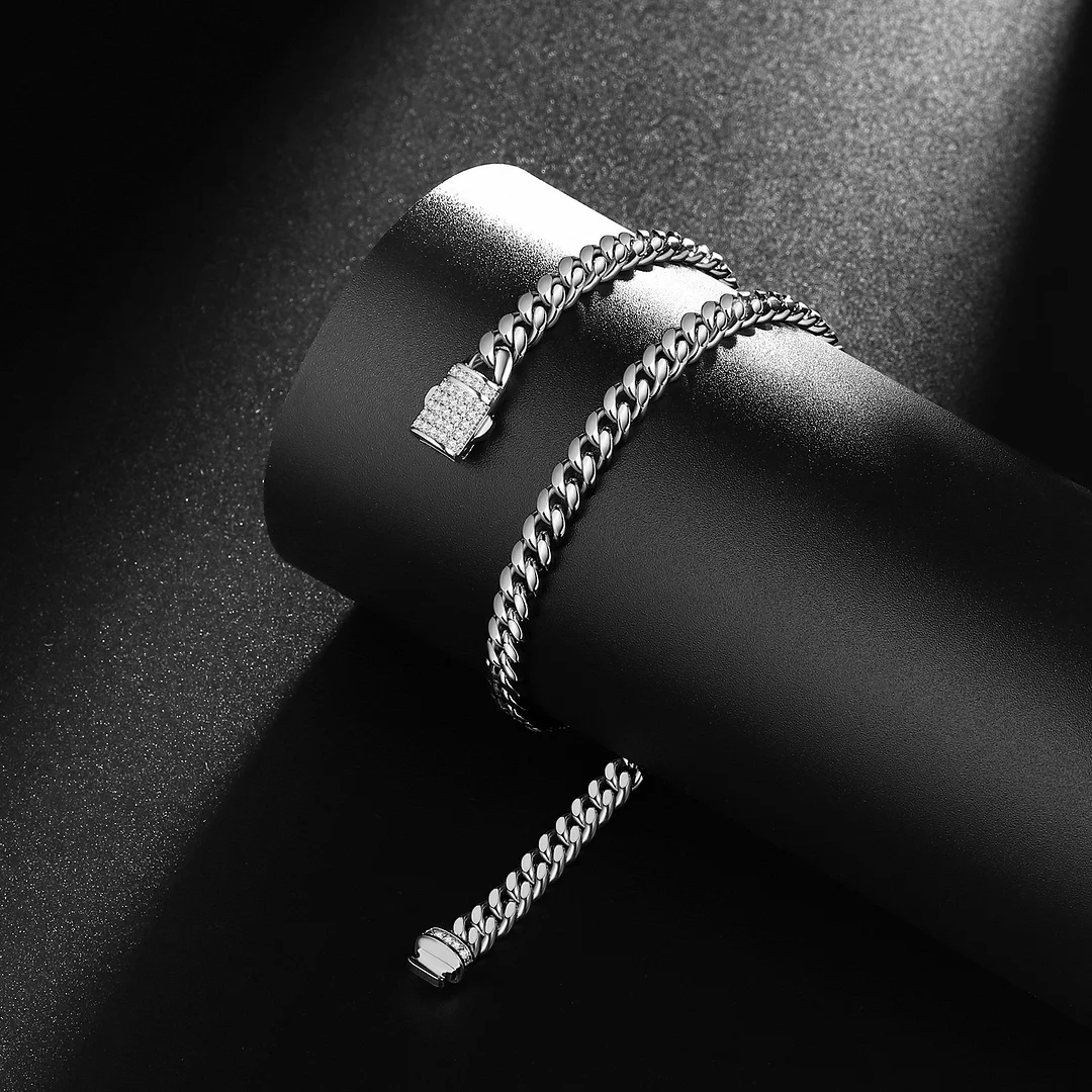 Sliver Titanium Stainless Steel Miami Curb Chains 16-30 inch Cuban Link Chain Necklace with Snap Button for Men Boys 6mm/8mm/10mm/12mm/14mm