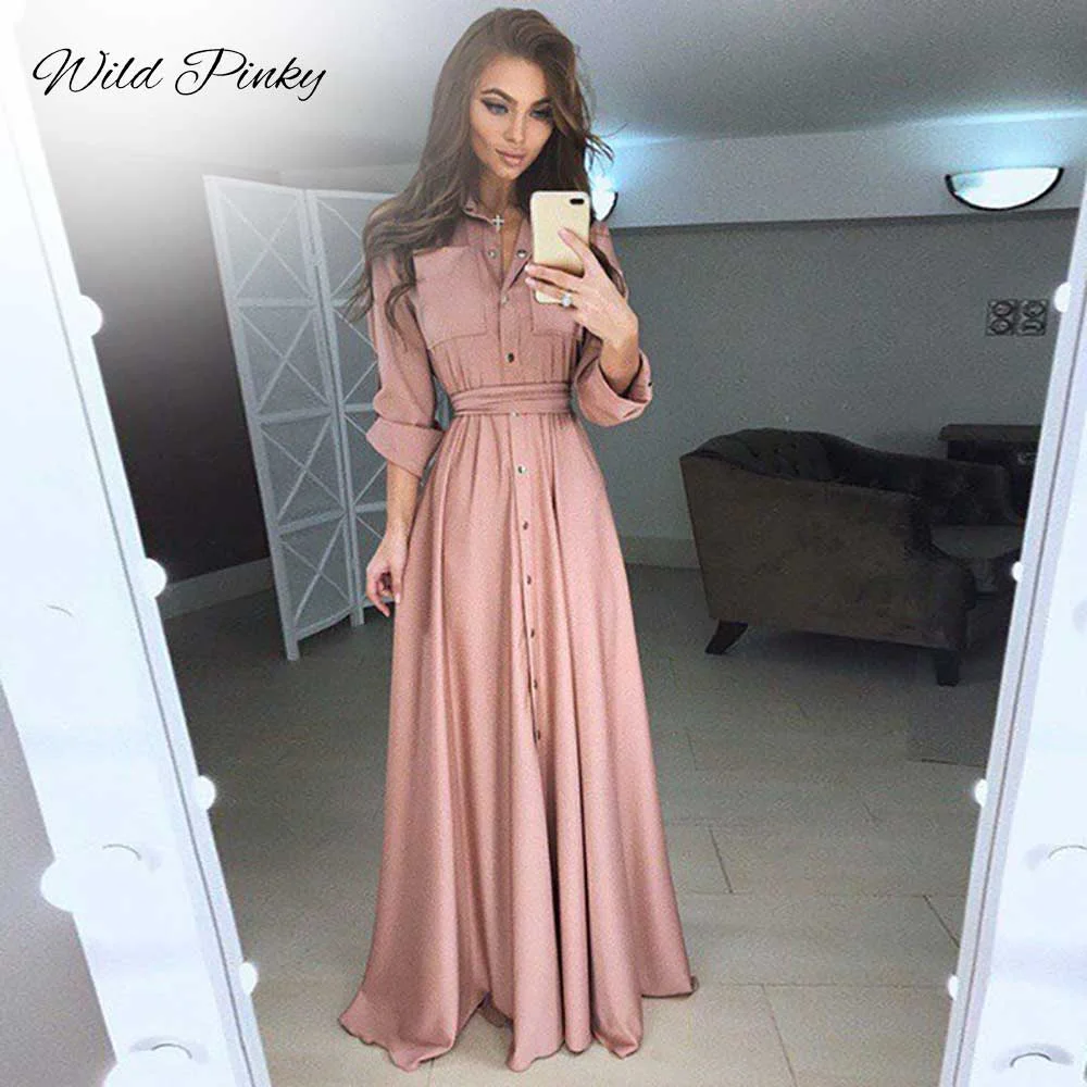 WildPinky Plus Size 5XL Dress Women Spring Summer Fashion Boho Casual Women Dress Long Sleeve Button Beach Maxi Dresses Vestidos