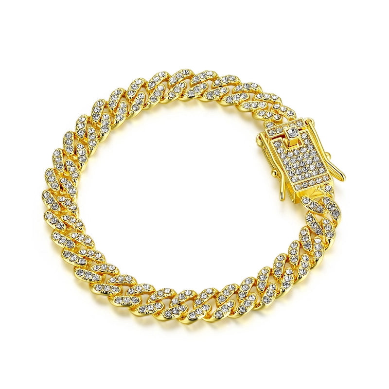 8mm Cuban Link Chain Alloy Dragon’s Beard Buckle Thick Bracelet Street Men’s And Women’s Fashion Hip Hop Ear Accessories