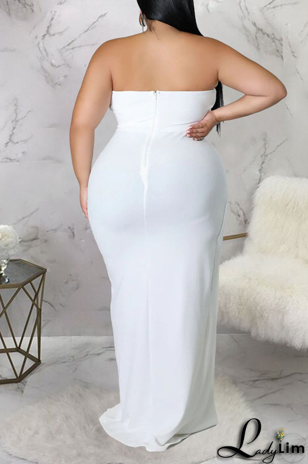 Burgundy Sexy Solid Patchwork Flounce Slit Asymmetrical Strapless Evening Dress Plus Size Dresses