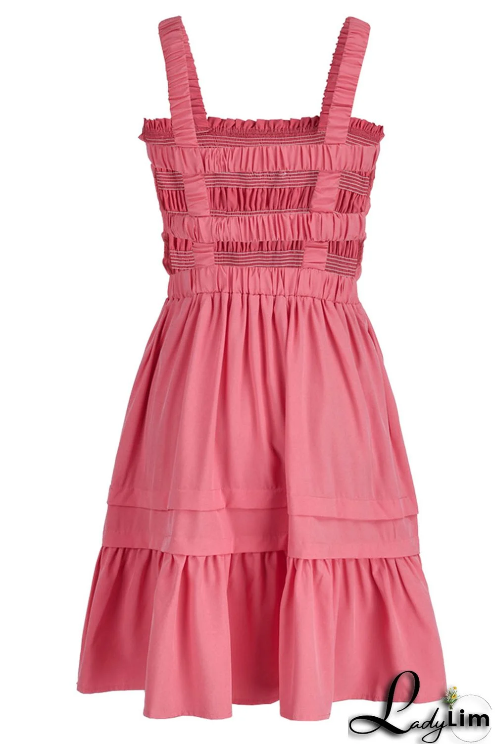 Rose Red Sexy Solid Patchwork Fold Stringy Selvedge Spaghetti Strap A Line Dresses