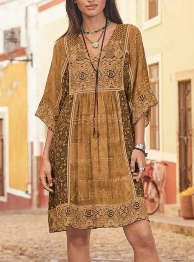 V Neck Ethnic Style Dress