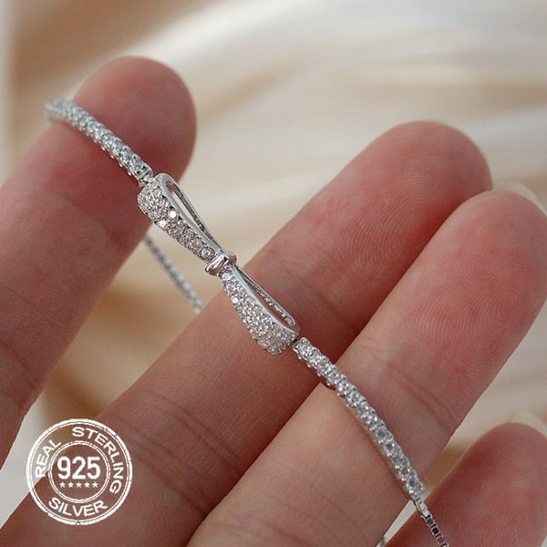 Luxury Fashion 925 Sterling Silver Women's Bow Bracelet Simple Light Shiny Diamond Bracelet Women's High Jewelry Valentine's Day Birthday Party Anniversary Gift Charming Women's Jewelry Accessories - Shop Trendy Women's Fashion | TeeYours