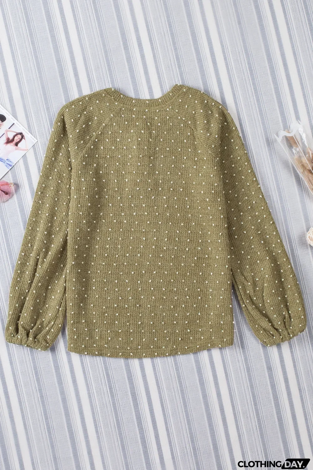 Swiss Dot Raglan Sleeves Knit Top