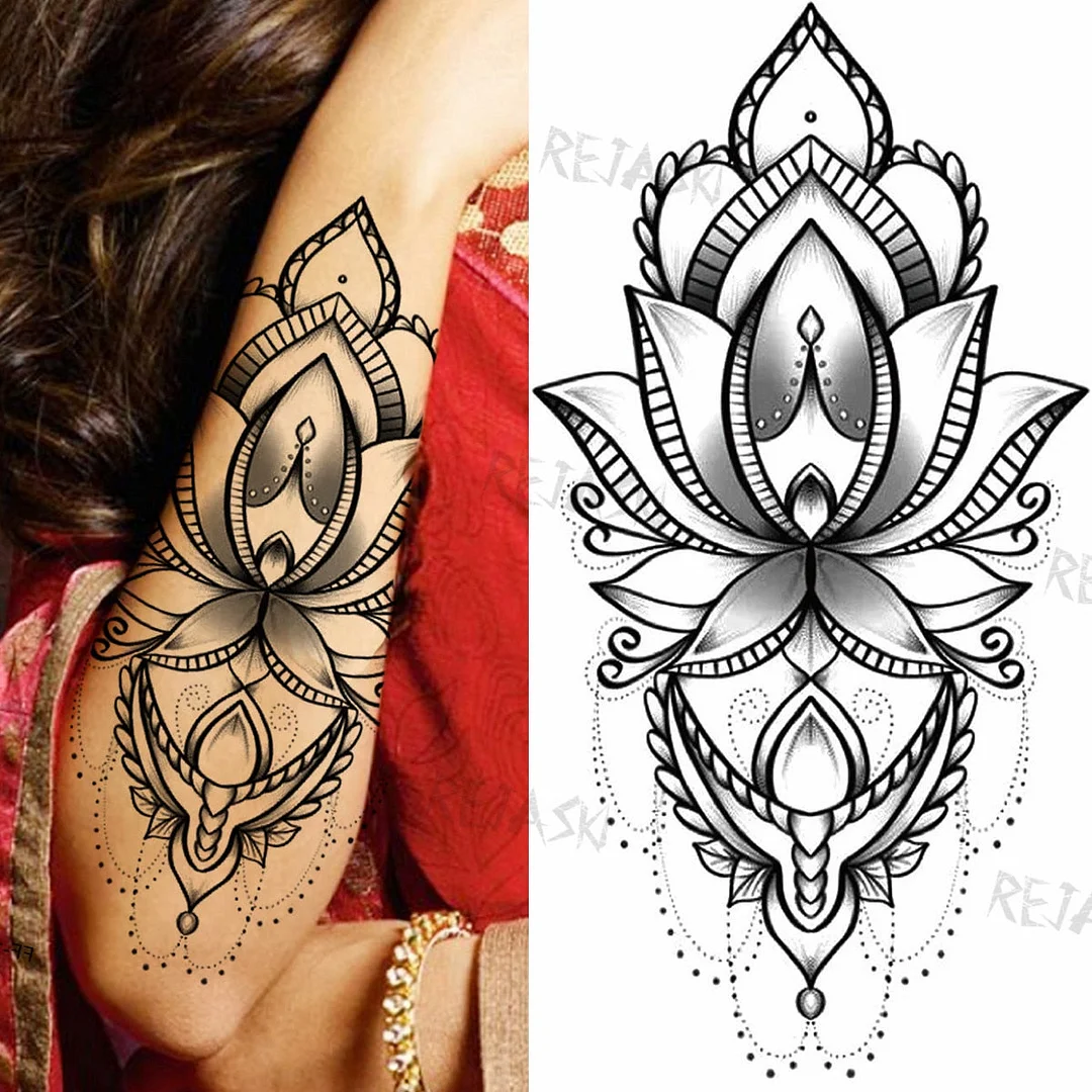 Sexy Snake Flower Fake Temporary Tattoo For Women Black Sunflower Tattoos Bloosom Big Daisy Camellia Water Transfer Tatoos Legs