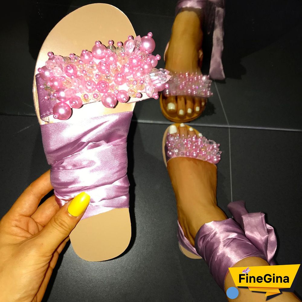 Women's Pearl Lace-up Casual Sandals