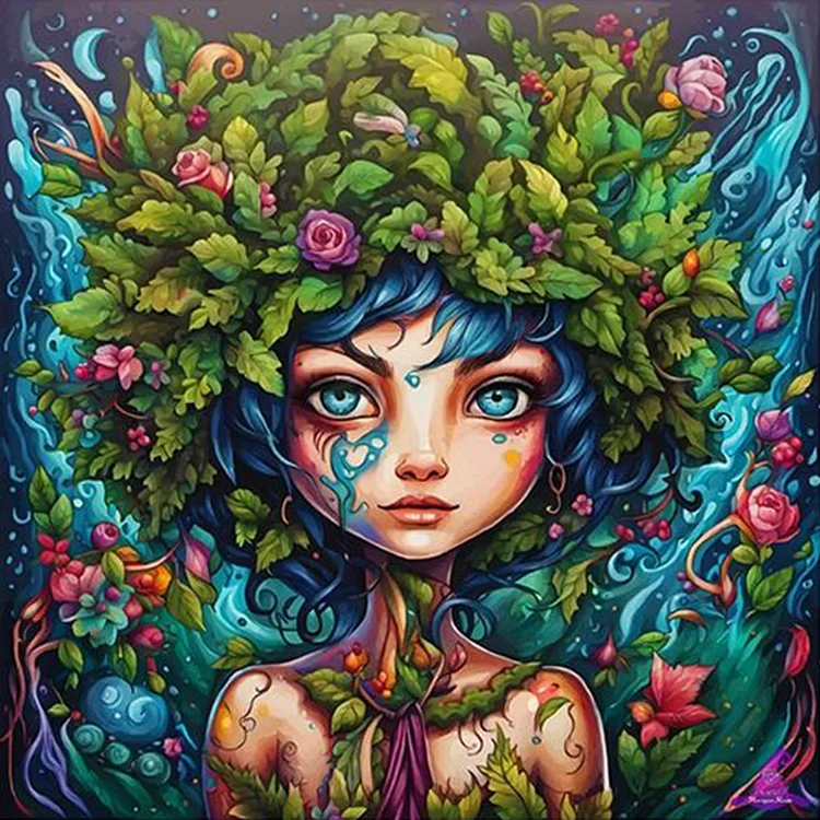 Abstract Nature Girl 40*40CM (Canvas) Full Round Drill Diamond Painting gbfke