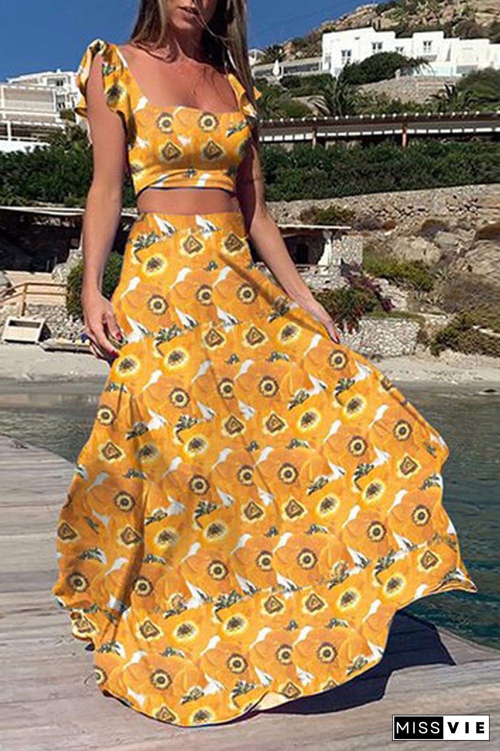 Bohemian Printed Ruffle Two Piece Sets