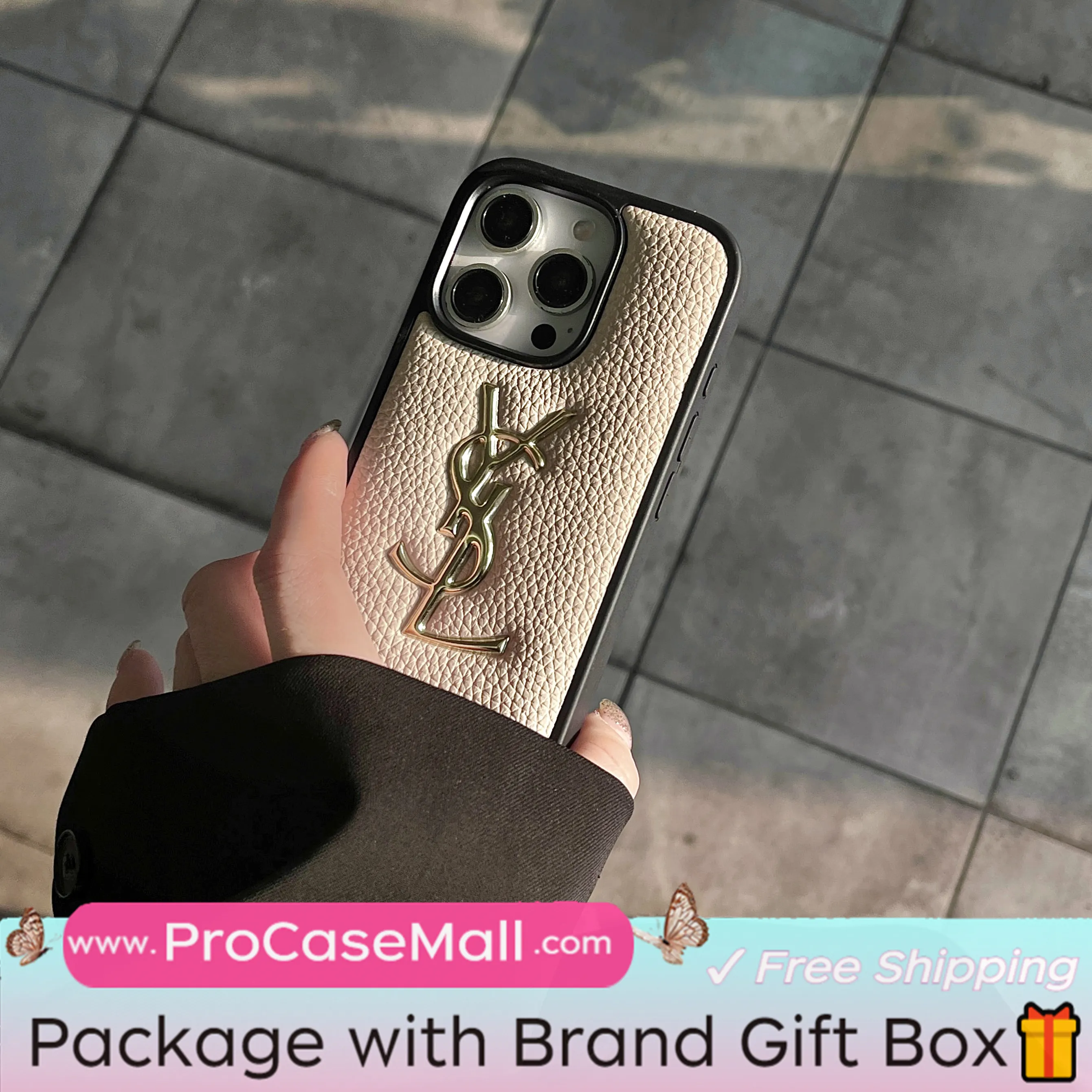 GOLD STAMPING GOLD PRINTED YSL LEATHER APPLE IPHONE CASE