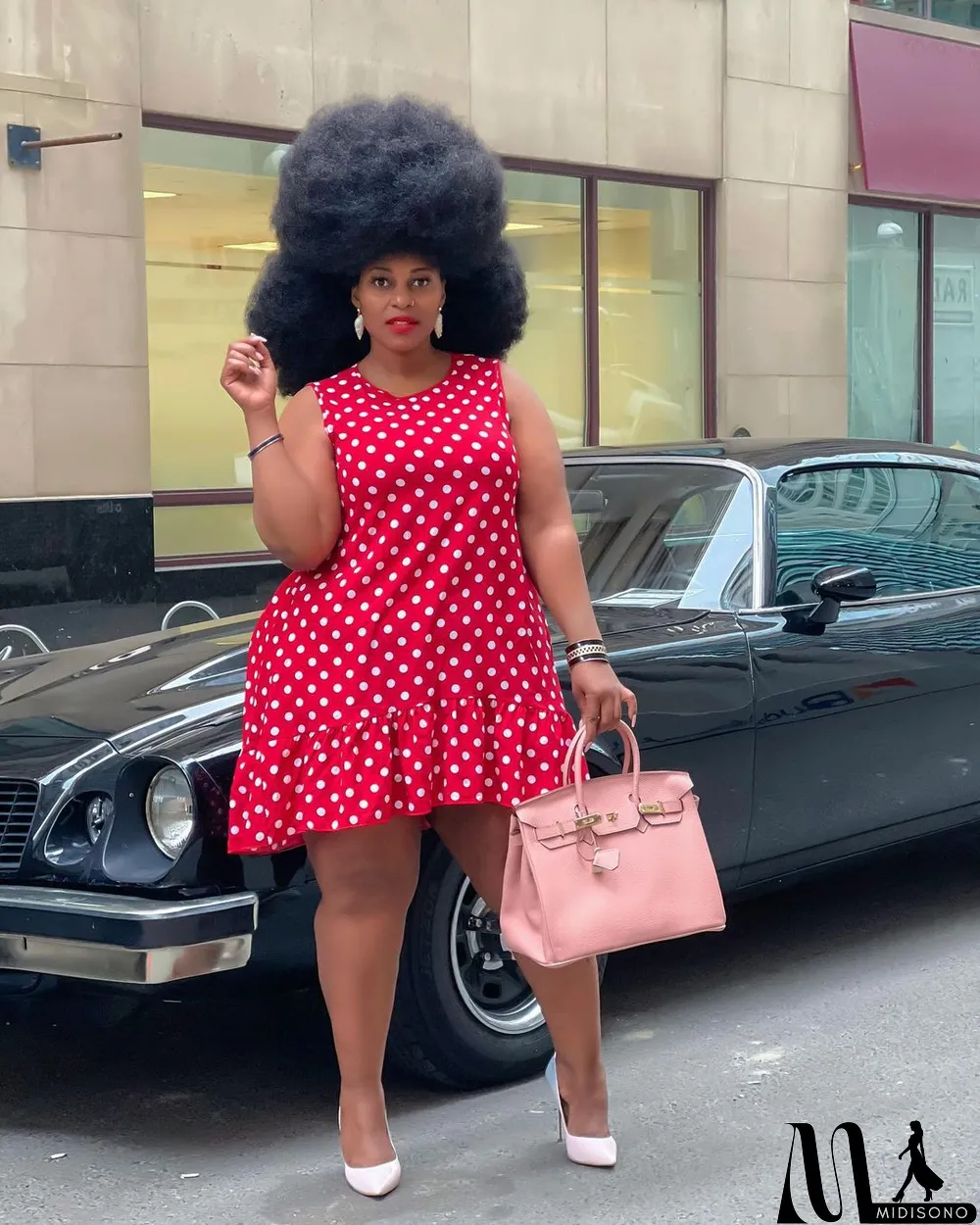 MidiSono - Plus Size Polka Dot Print Sleeveless Mini Dress (Without Belt)