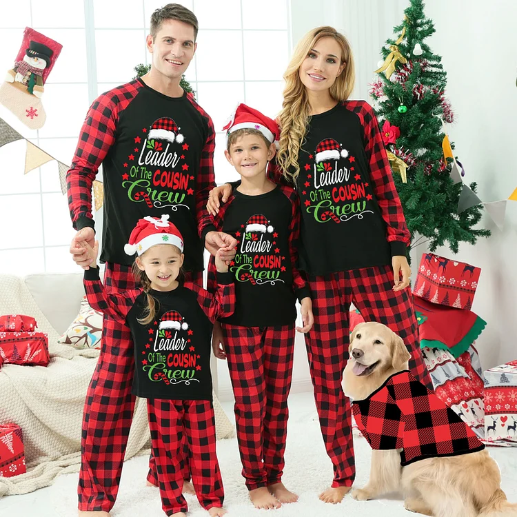 Leader Of The Cousin Crew Christmas Plaids Family Matching Pajamas Set