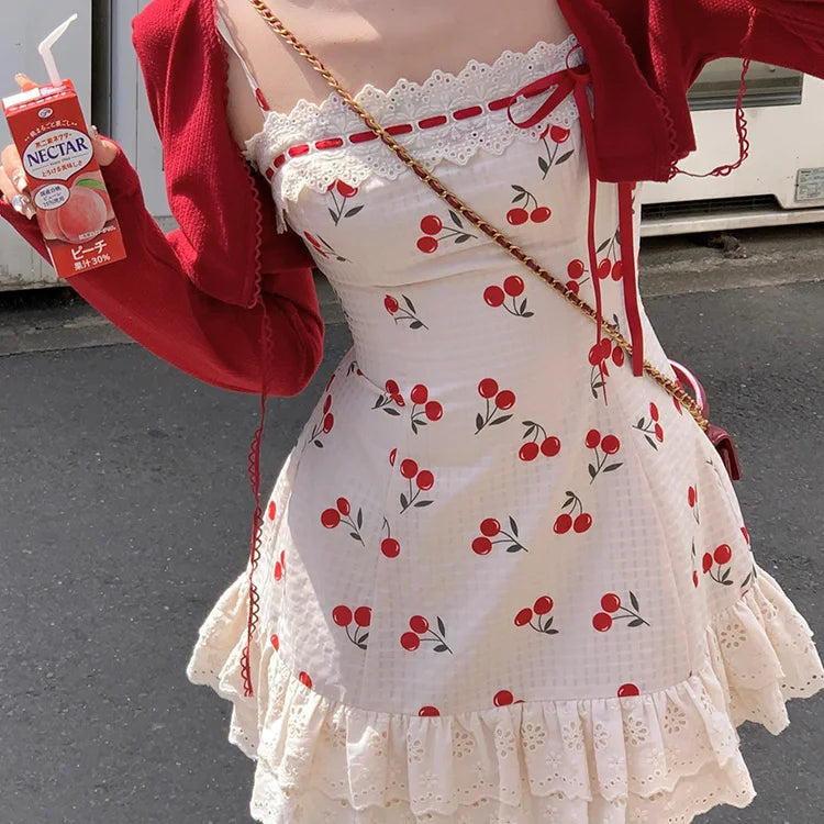 Aiertu Coquette Lace Kawaii Mini Slip Dress Sweet Girls 2024 Summer Sundress Spaghetti Strap Casual Party Dresses Fashion Aiertu