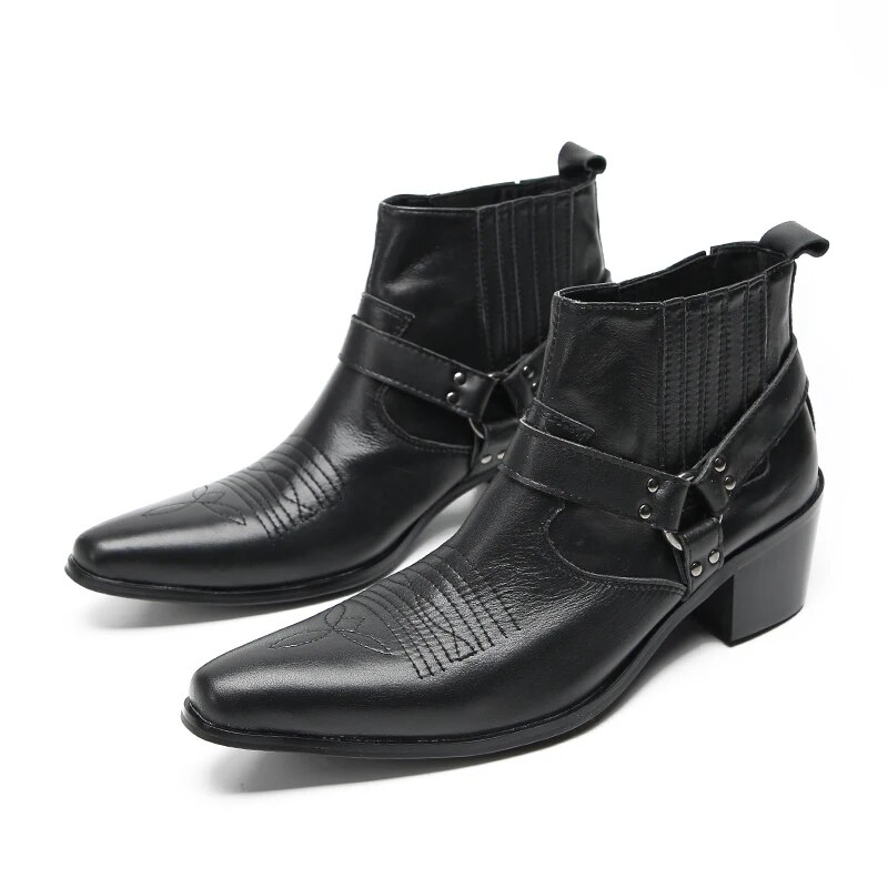 VCSHOES Botas Para Hombre Black Business Male Dress Shoes Cowboy Pointed Toe Genuine Leather Ankle Boots Men Party Formal Short Boots