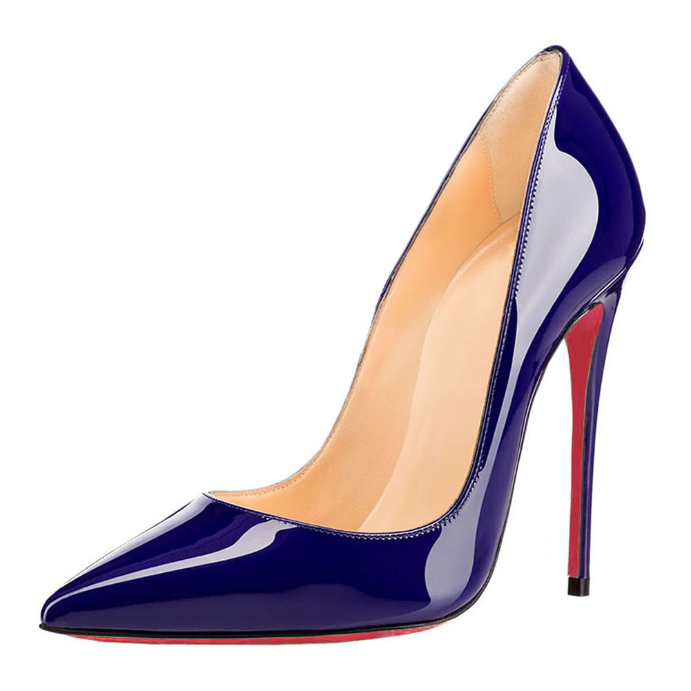 120mm Women's Party Wedding Heels Blue Patent Pumps-vocosishoes