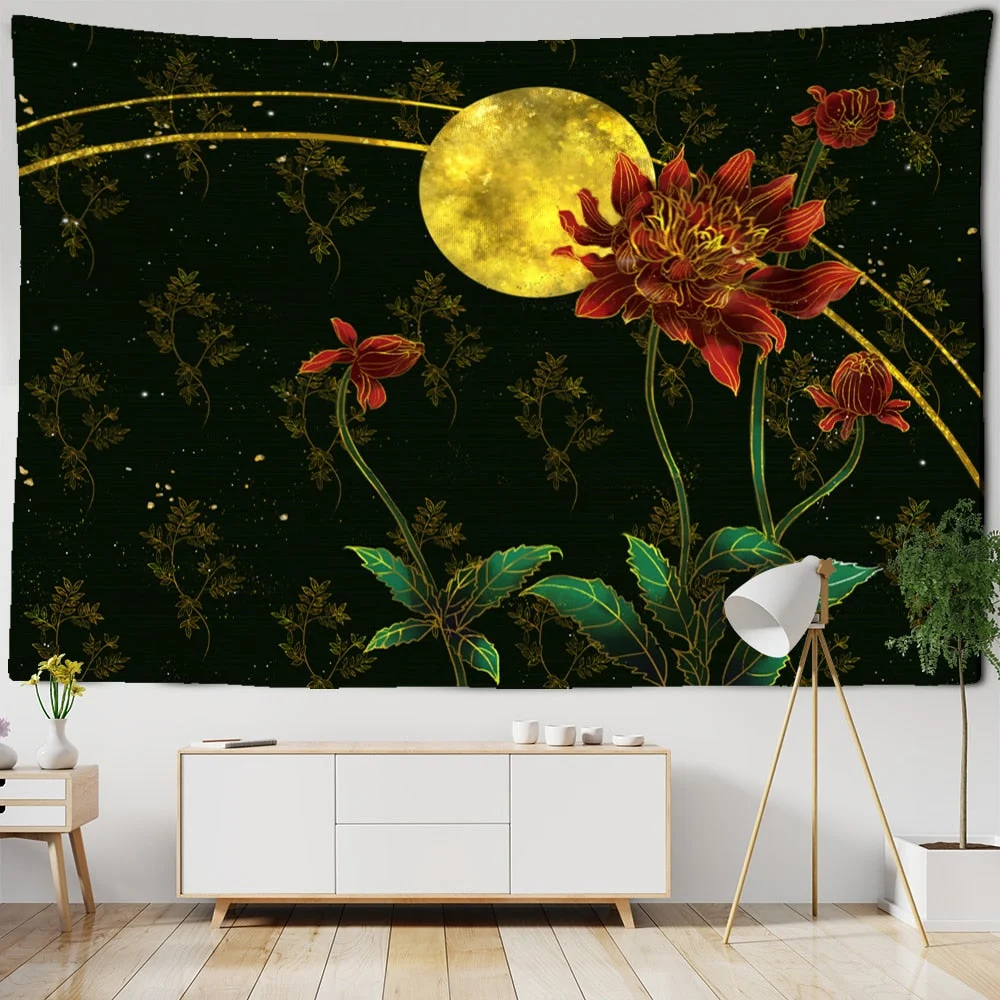 Crane Chinese Painting Blanket Tapestry Wall Hanging Bohemian Nordic Style Landscape Bedroom Home Decor