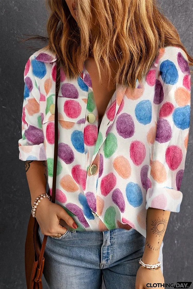 Printed Button Front Long Sleeve Shirt