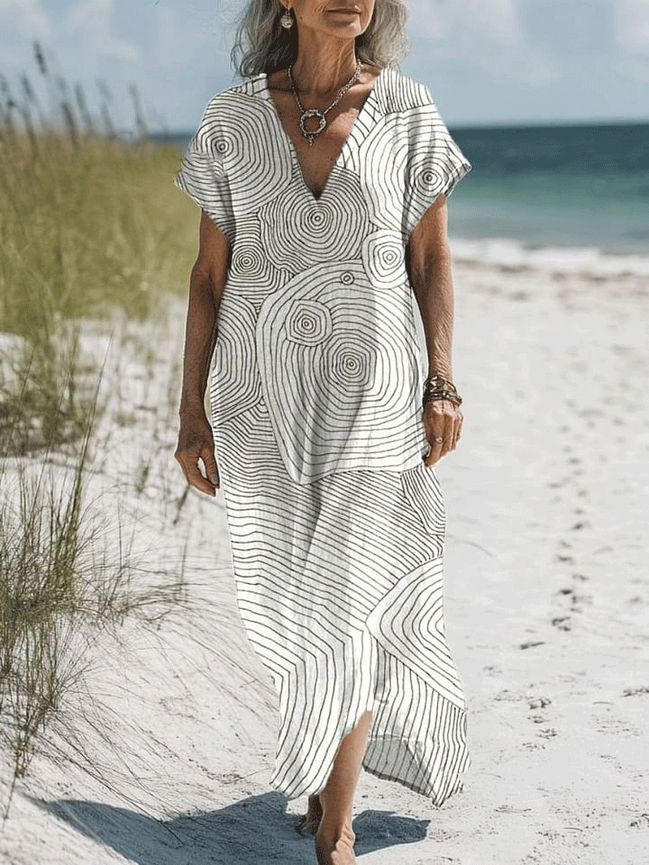Women's Vintage  Art Print Pocket Cotton Dress