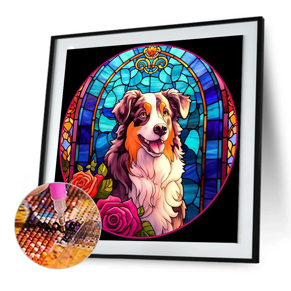 Full Round Diamond Painting 30*30cm - Stained Glass Dog