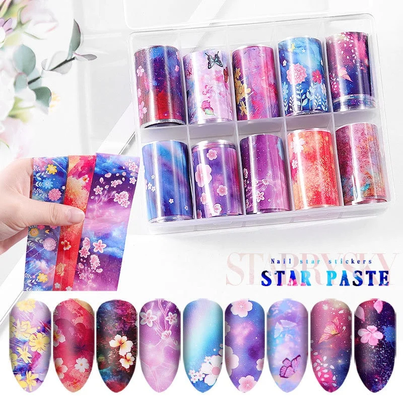 Nail Foils Flowers Nail Stickers Transfer Decals Sliders Christmas Halloween Print Nail Art Decorations DIY Tips Adhesive Wraps