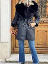 Stylish Plush Solid Color Lapel Collar Belted Long Sleeves Coat