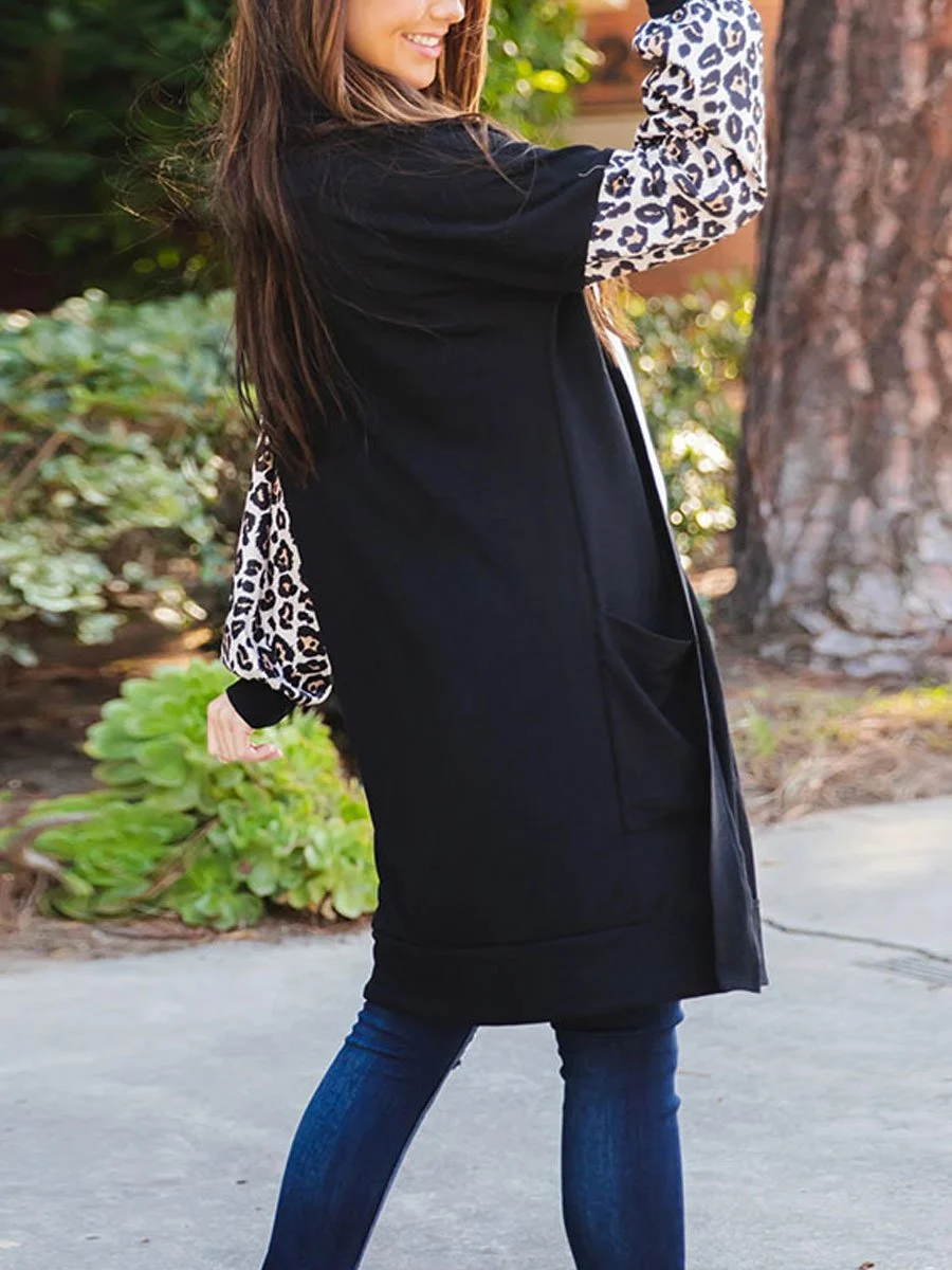 Leopard Stitching Long Sleeve Cardigan