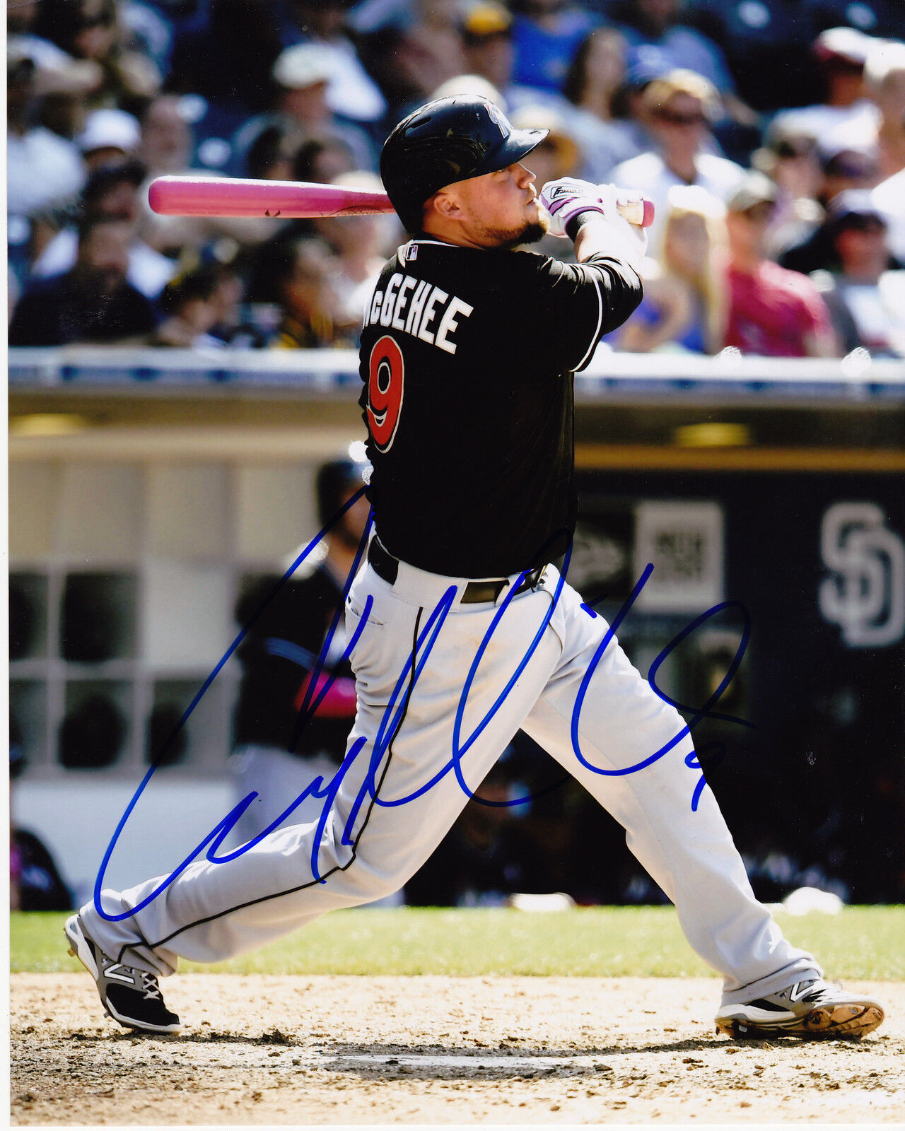 CASEY MCGEHEE MIAMI MARLINS ACTION SIGNED 8x10