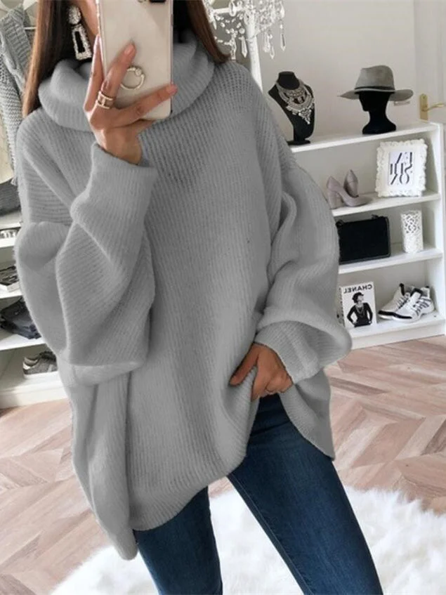 Women plus size clothing Women Long Sleeve Turtle Neck knit Sweaters-Nordswear
