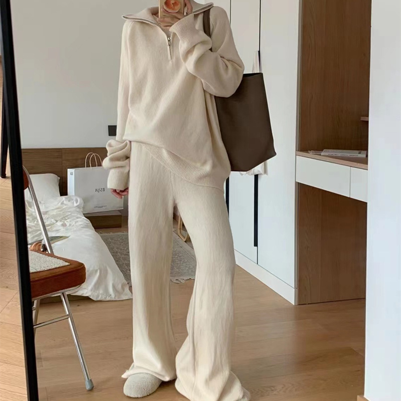 Rotimia Casual Lapel  Sweater and Wide-leg Pants Two-piece Suit