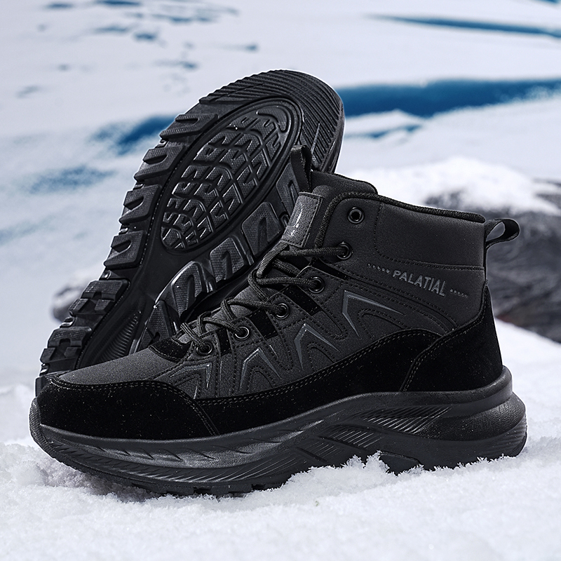 Tomroads shoes for mens dress Winter Ankle Boots Men Snow Boots Boys Warm Fur Leather Boots Cowboy Sport High-top Shoes Black Outdoor Boots Men Boots Fashion