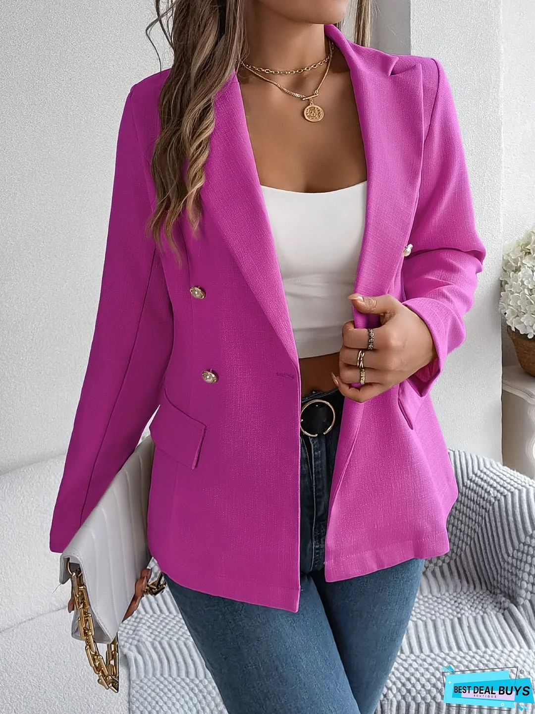 Decorative Pocket Flap Lapel Collar Long Sleeve Blazer