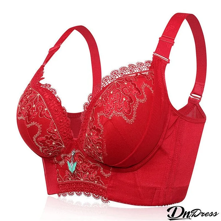 Women's Plus Size Lace Patchwork Wireless Full Coverage Bras - Red