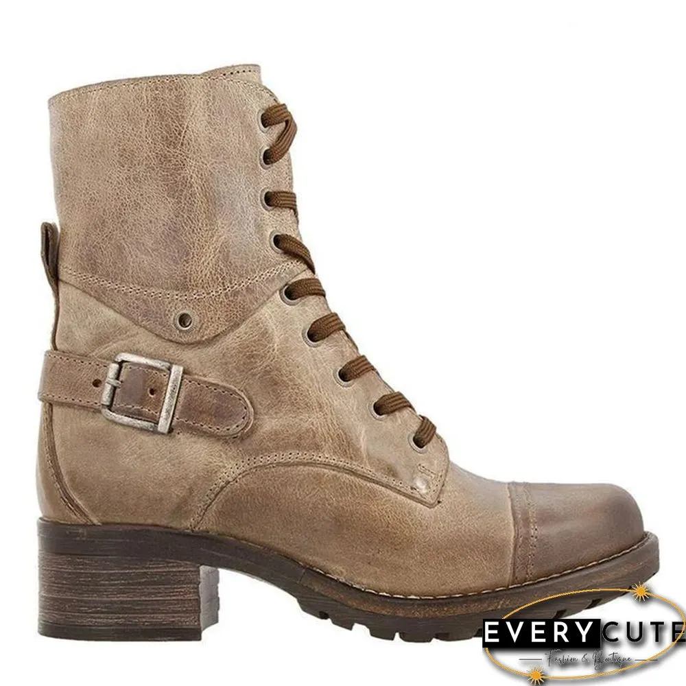 Classic Motorcycle Lace Up Ankle Boots