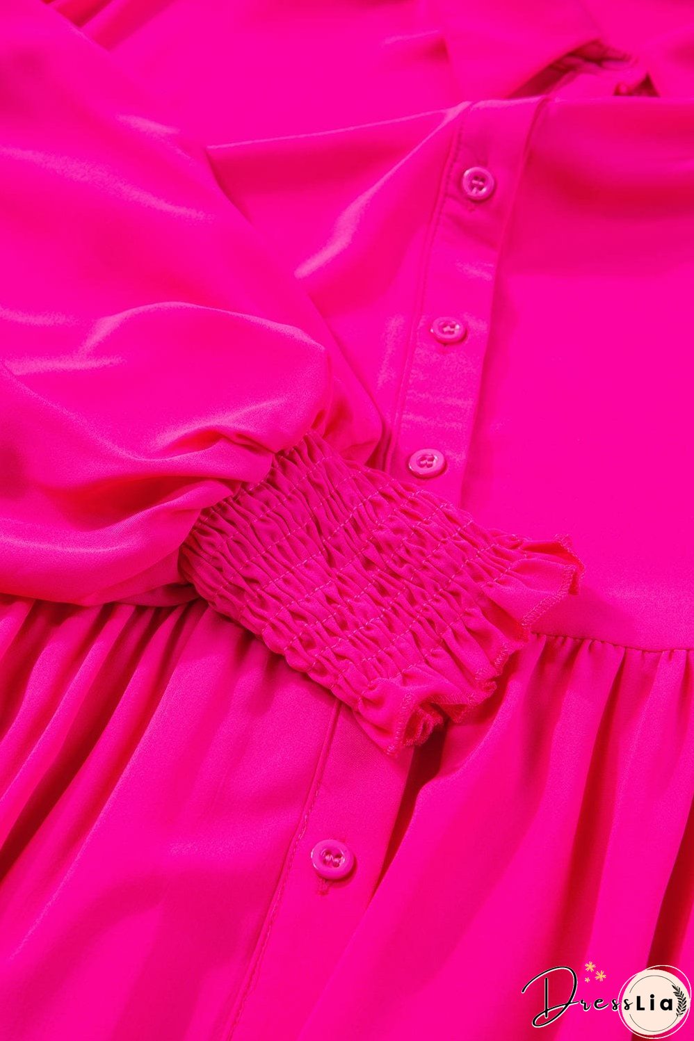 Elegant Rose Balloon Sleeve Maxi Shirt Dress