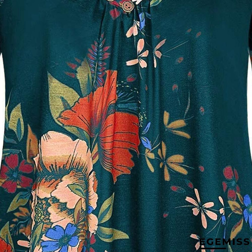 5XL Plus Size Women Tunic Shirt Floral Print V-neck Blouses And Tops | EGEMISS