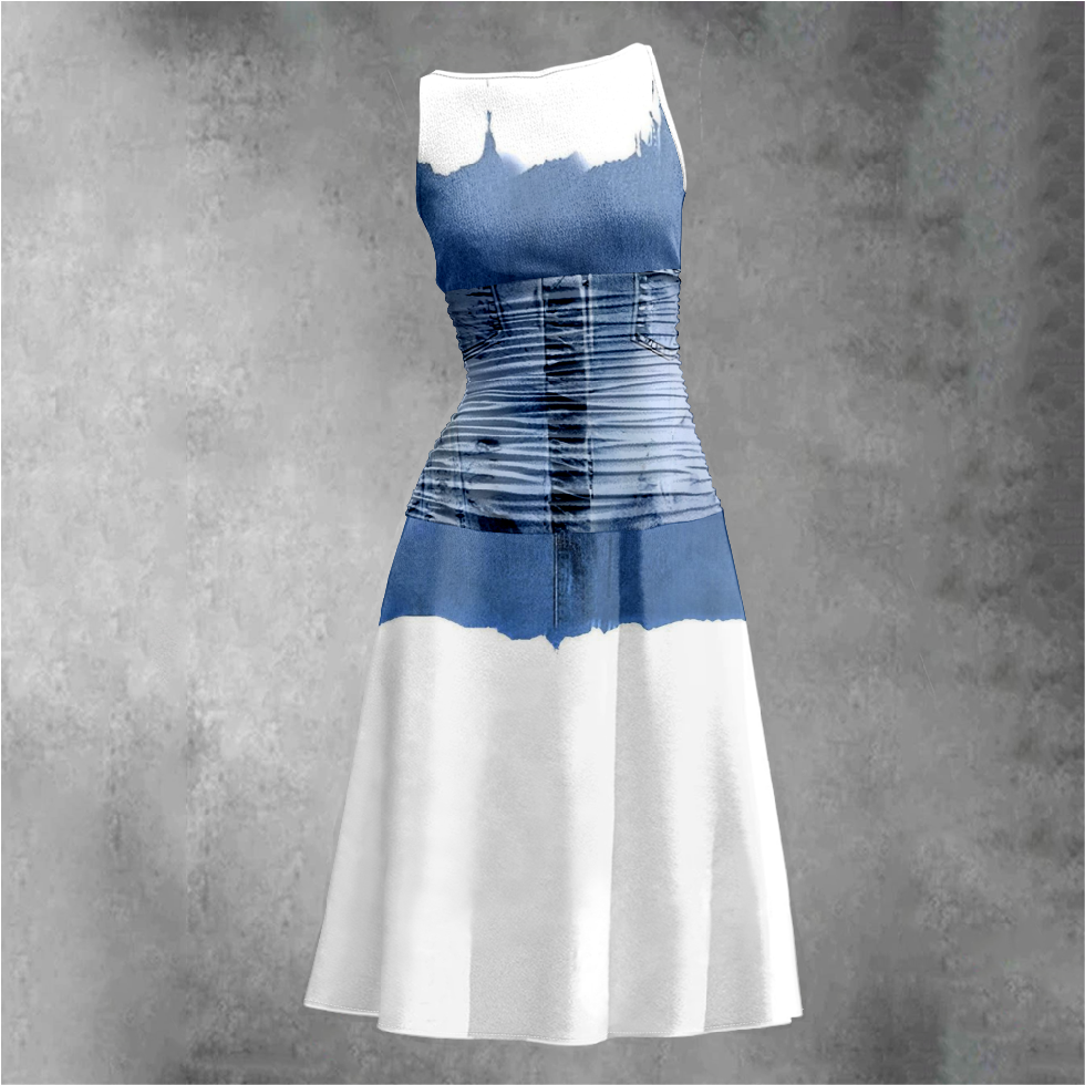 Women's Retro Denim Stitching Maxi Dress