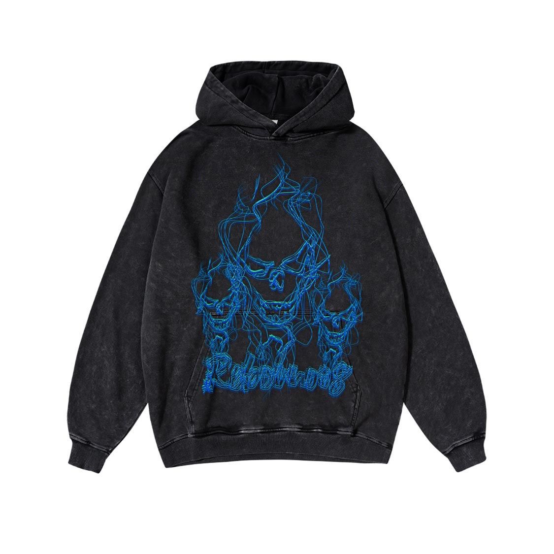 Flame Skull Casual Print Washed Hoodie