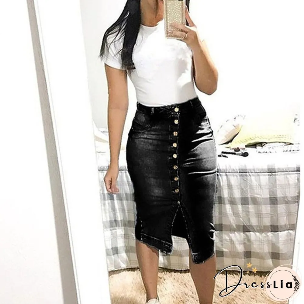 Fashion Women's Fashion Denim Skirt Summer Button Design Split Front Skirts